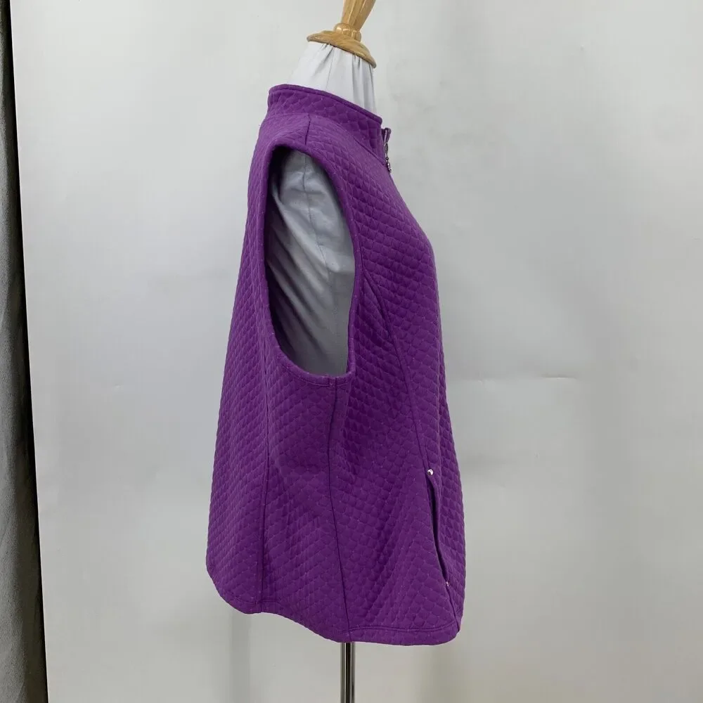 Allison Daley Quilted Vest Womens XS Extra Small Purple Sparkly Full Zip Pockets